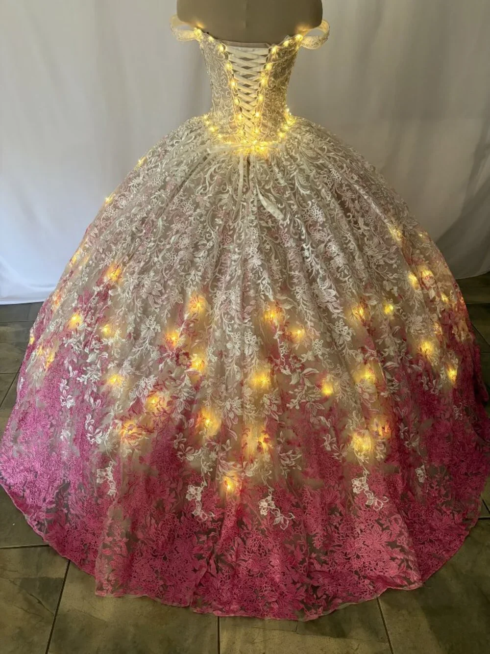 Mon Cheri PR12275 Ivory Hot Pink Ball Gown Size 4 – Quince Prom Pageant Dress - Picture 8 of 10
